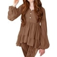thumbnail image 2 of Langwyqu Long Sleeve V-Neck Girls High Low Waist Loose Ruffle Hem Tops For 5-14 Years, 2 of 5