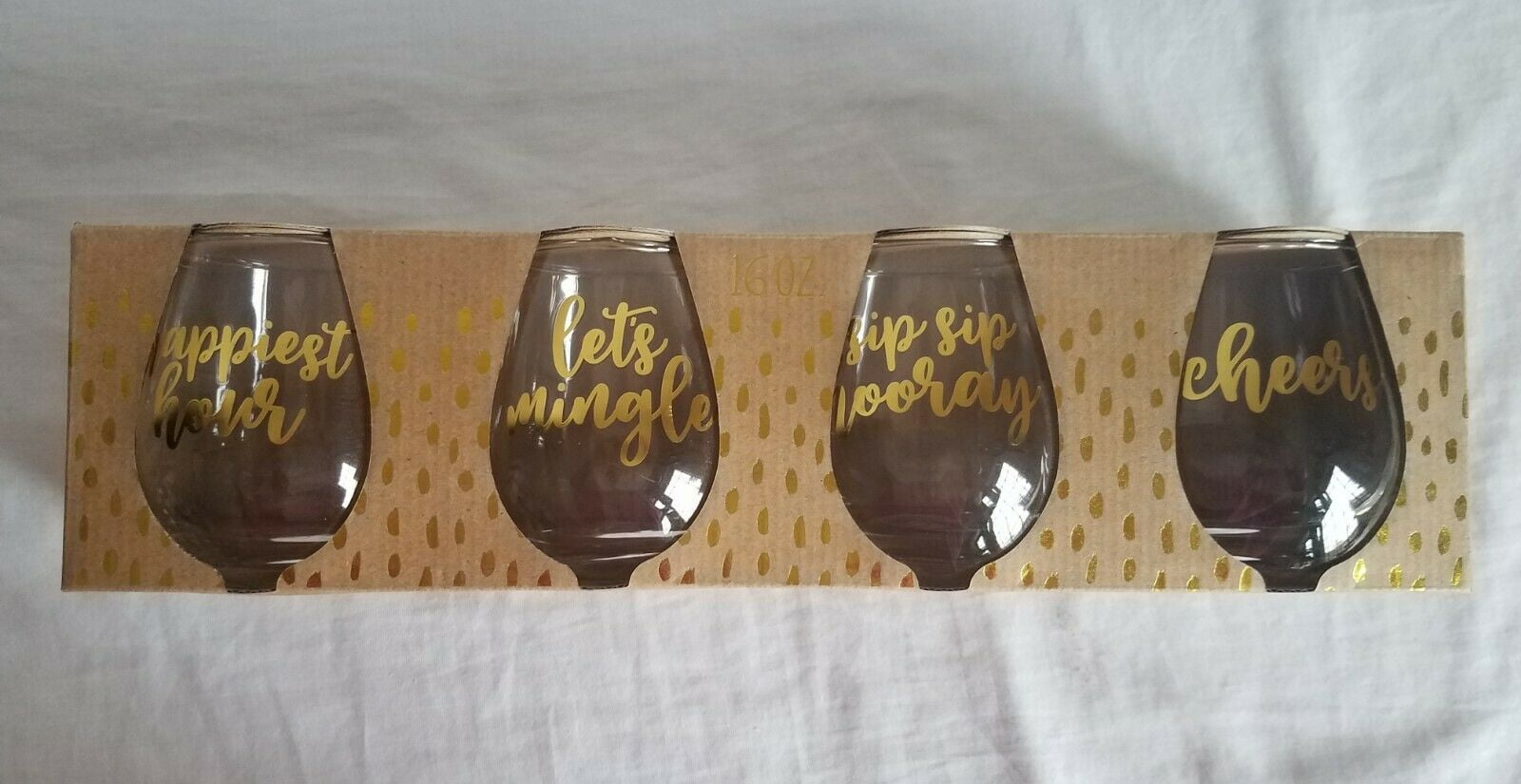 TMD HOLDINGS GLASS/GOLD FOIL STEMLESS WINE GLASSES SET OF 4