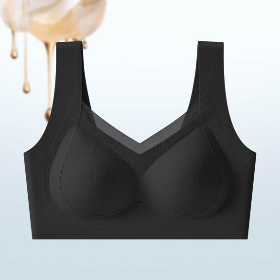 Sports Bra Women Womens Wireless Support Bra Wide Strap Mesh V-Neck Smoothing Shaping Everyday Brassiere Black XL