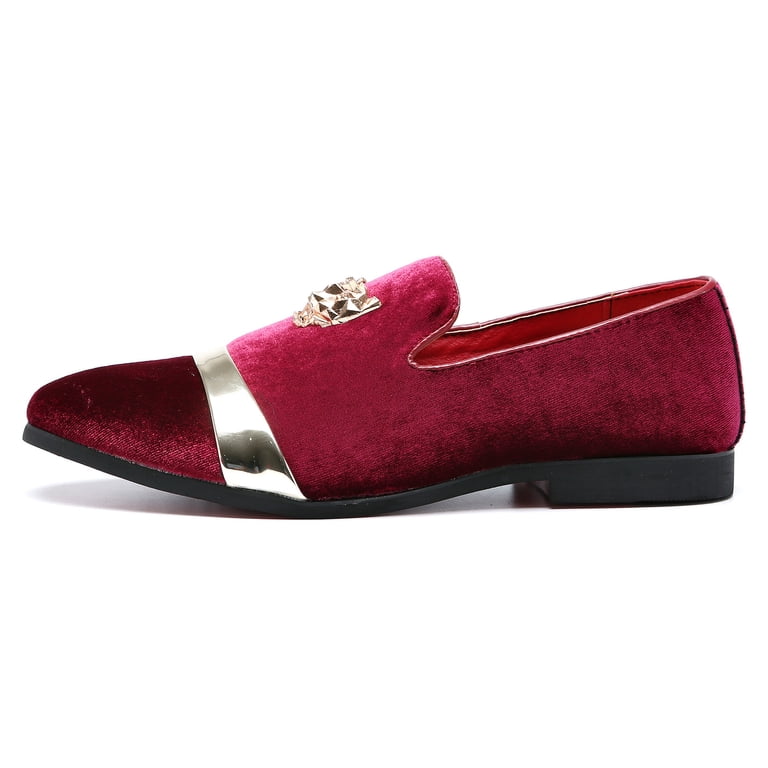 Santimon Men Velvet Loafers Golden Animal Buckle Slip-On  display picture 3