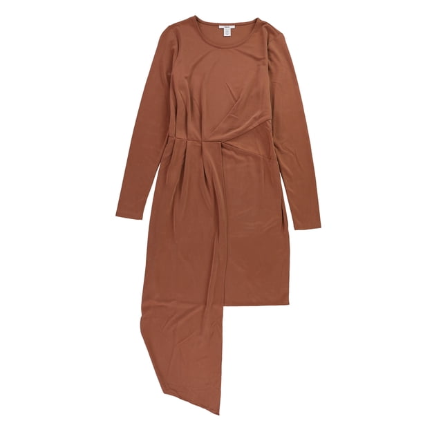 Bar III Vestido asimétrico sólido para mujer, Marrón, XS