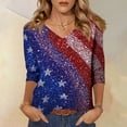 thumbnail image 2 of Wutalume Women's 3/4 Sleeve American Flag Top - Stars and Stripes Independence Day Print V-Neck T-Shirt, 4th of July Outfits for Women, 3/4 Length Sleeve Womens Tops,Dark Blue 3XL, 2 of 7