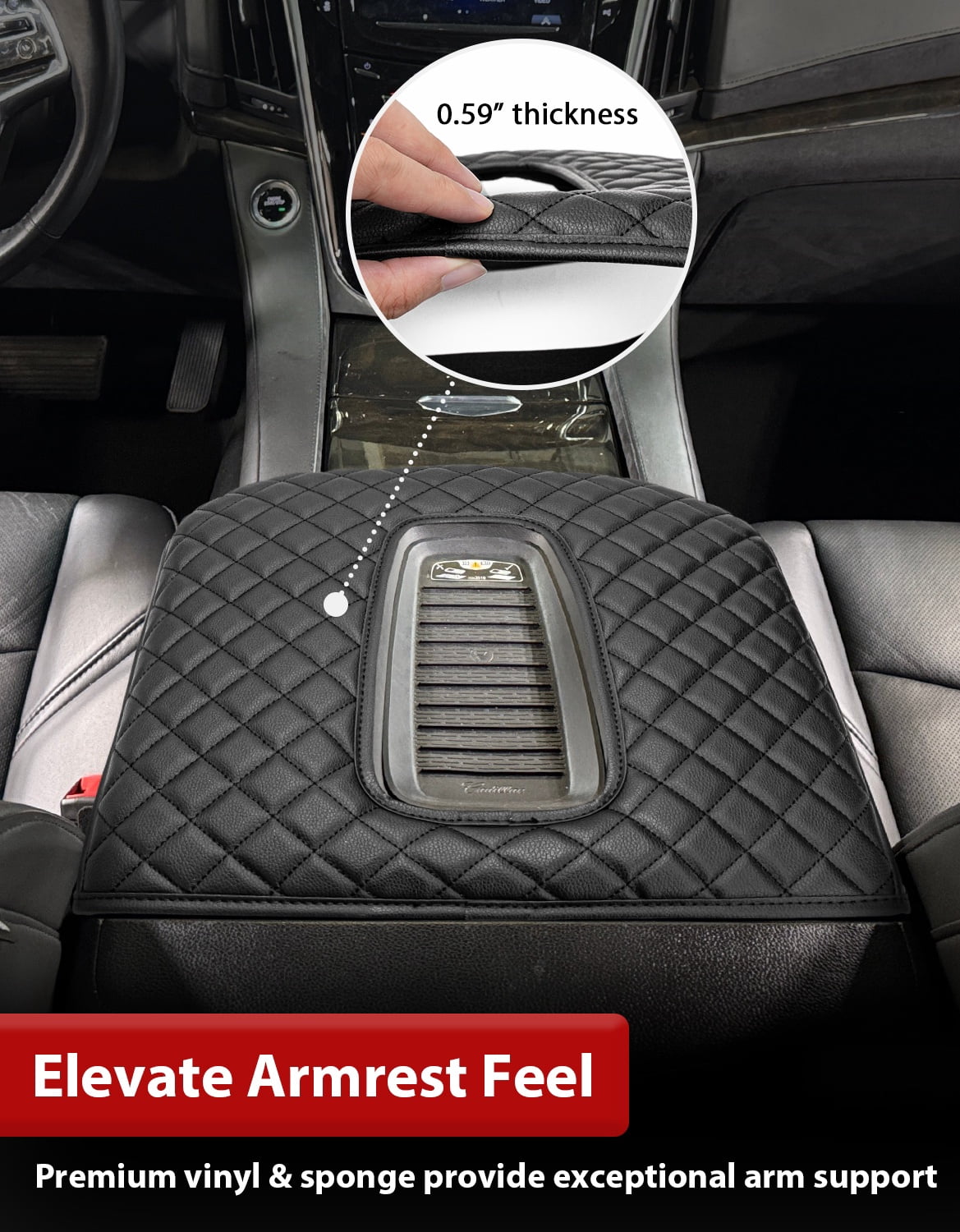 KBH Center Console Armrest Cover for 2015-2020 Cadillac Escalade, Leather Car Arm Rest Protector Cushion Interior Trim