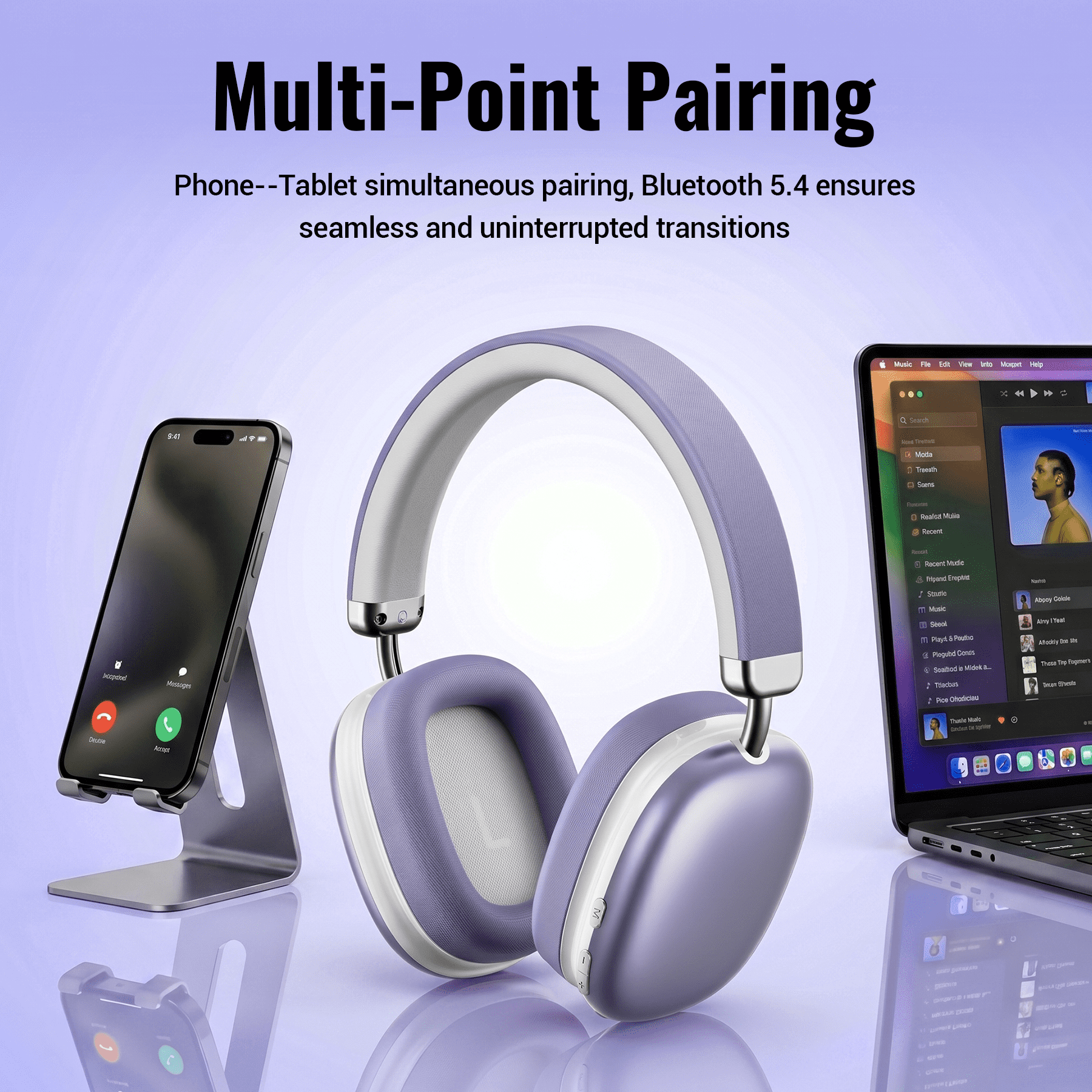 Wireless Bluetooth Headphones 5.1,40 Hrs Playtime Wireless Over-Ear Headphones,4 Mics ENC Noise Cancelling for Clear Calls, Lightweight Headset with Deep Bass Comfort fit for Travel Work
