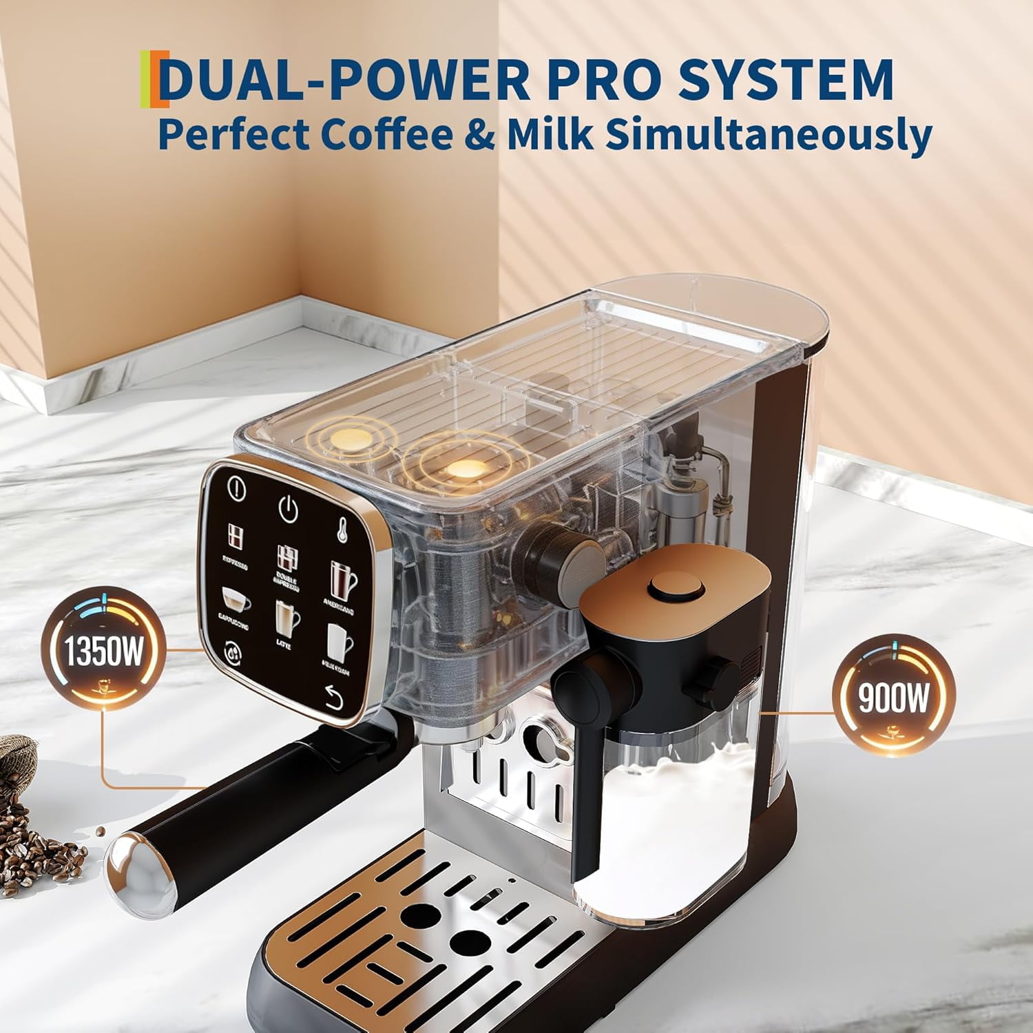 Ataucjin Espresso Coffee Machines, Espresso Machine Compact, 20 Bar Professional Espresso Machine with Milk Frother and Touchscreen for Cappuccino