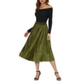 thumbnail image 2 of INSPIRE CHIC Women's High Elastic Waist Swing Flare Hem Velvet Pleated Skirt XS Army Green, 2 of 6