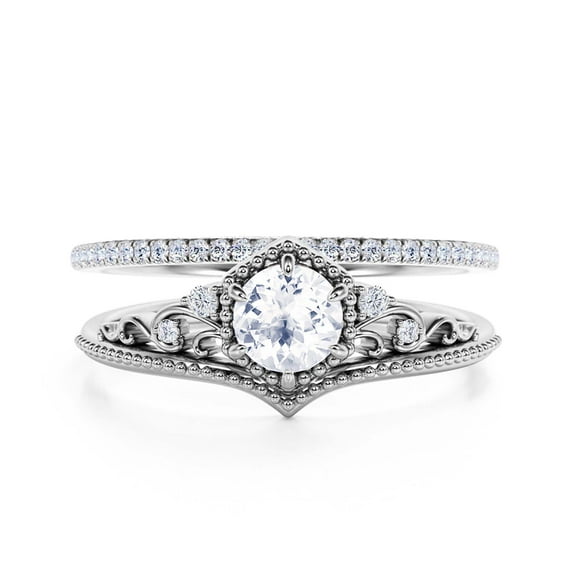 Artisan Modern Ring Art Deco 2.00 Carat Round Cut Diamond Moissanite Crown Engagement Ring, Wedding Ring in10k Solid White Gold, Gift For Her, Promise Rings, Anniversary Ring, Bridal Rings Set