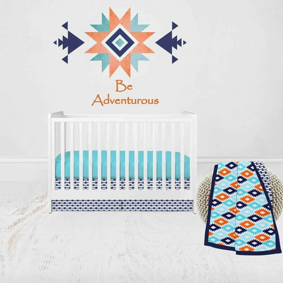Bacati - Aztec Liam 3-Piece Crib Bedding Set - Aqua/Orange/Navy Boys