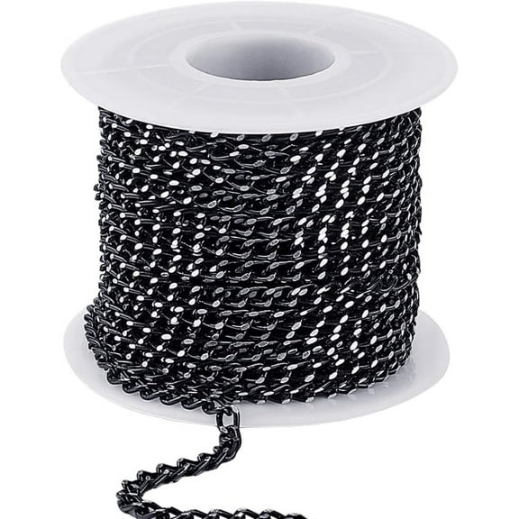 33 Feet/10M Curb Link Chain Roll Craft Link Chains with Spool 5 x 3.3mm Black Aluminum Unwelded Long Cable Cuban Extension Connectors Links for Jewelry Making Bracelets Necklaces DIY Crafts