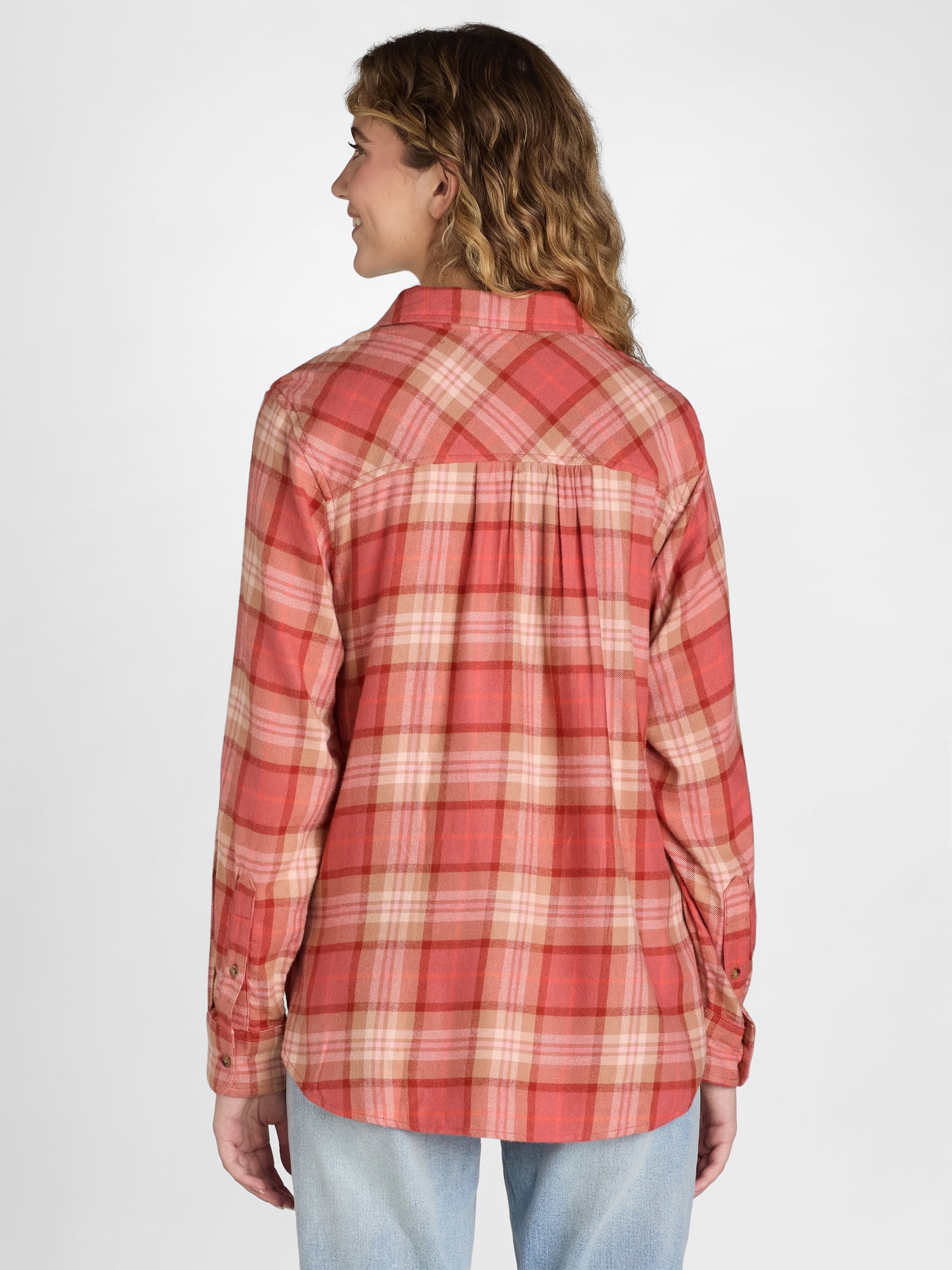 Time and Tru Women's Flannel Shirt with Long Sleeves, Sizes S-XXXL