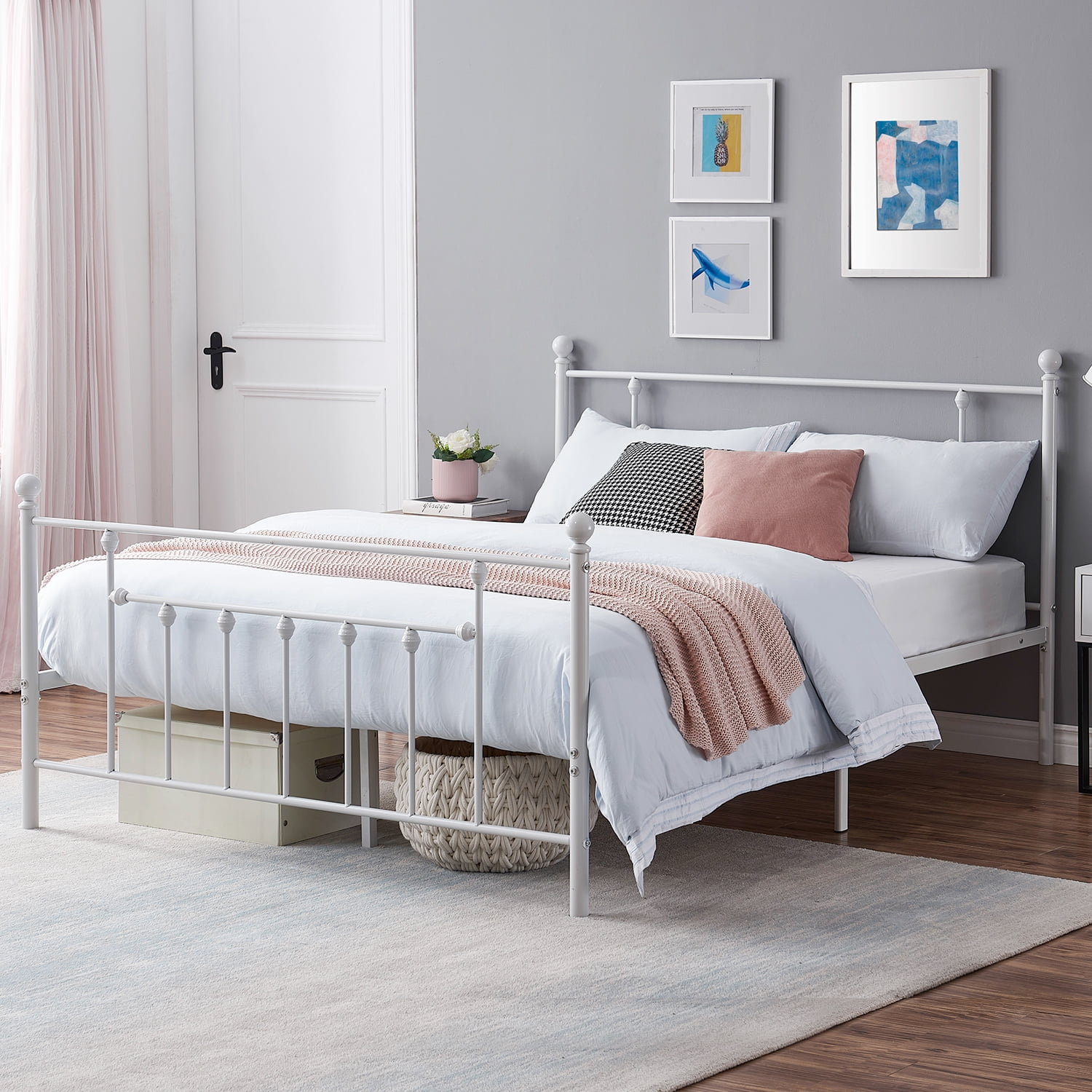 VECELO Queen Metal Platform Bed Frame Slatted Bed Base ...