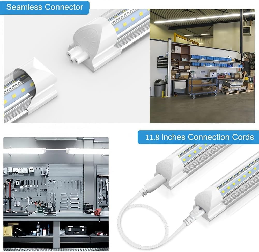 JESLED T8 4FT LED Shop Light Fixture Linkable, High Output 42W 5460LM 6000K, V-Shape T8 LED Tube Lights for Garage 4 Pack