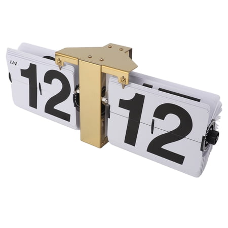 YAHHU Automatic Flip Clock Mechanical Retro Digital Flip Down Clock for Desktop Wall Hanging 12H Gold Stand and White Flip 14.2 inches