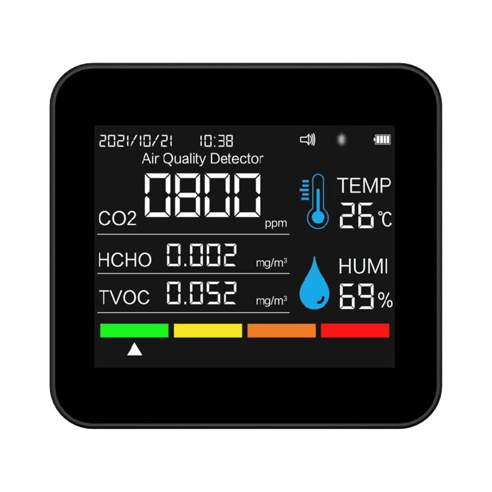 9 In 1 BT Air Quality Monitor CO2 Meter Carbon Dioxide Detector Time/Date CO2 TVOC HCHO PM2.5 PM1.0 PM10 Temperature Humidity Detection Support APP Control With Alarm Function For