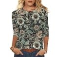 thumbnail image 2 of Jacenvly Hauts pour Femmes Liquidation Hauts pour Femmes Manches 3/4 Imprimé Fleurs Col Rond Manches Longues Col Rond Haut/chemise Hauts et Blouses pour Femmes, 2 of 5