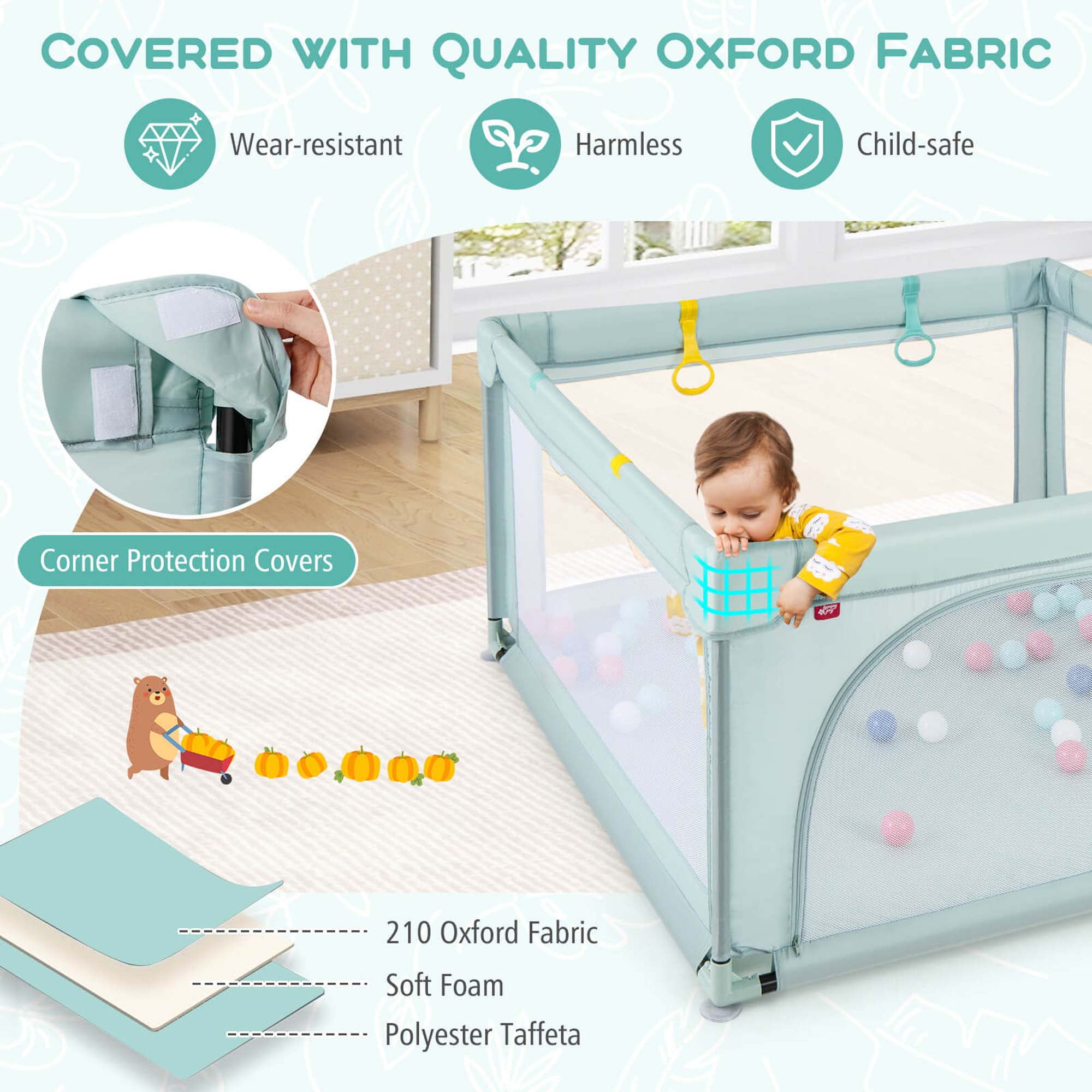 Honeyjoy Baby Playpen Infant Large Safety Play Center Yard with 50 Ocean Balls Light Blue