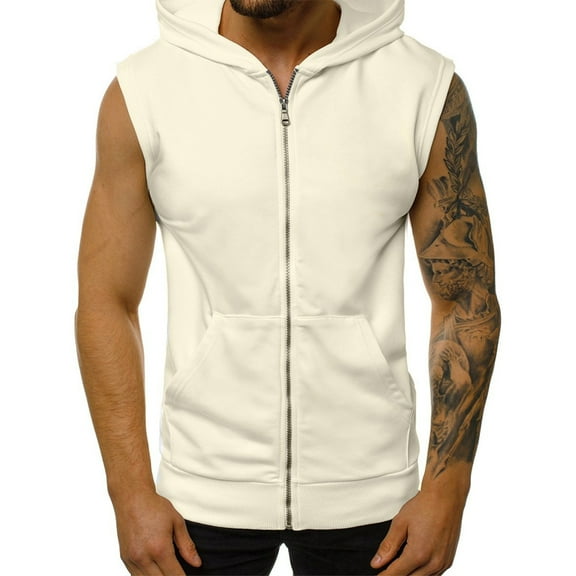 SHIWEN Men's Workout Hooded Tank Tops Zip up Sports T Shirts Sleeveless Cardigan