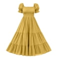 thumbnail image 4 of Bxsruta Womens Maxi Dresses Square Neck Puff Sleeve Smocked Flowy Casual Sundress, 4 of 7