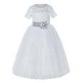 thumbnail image 2 of Ekidsbridal Girl Pageant Flower Girl Dress - White Lace Short Sleeve with Bow Sash LG2T-A (Size: 2-12), 2 of 3