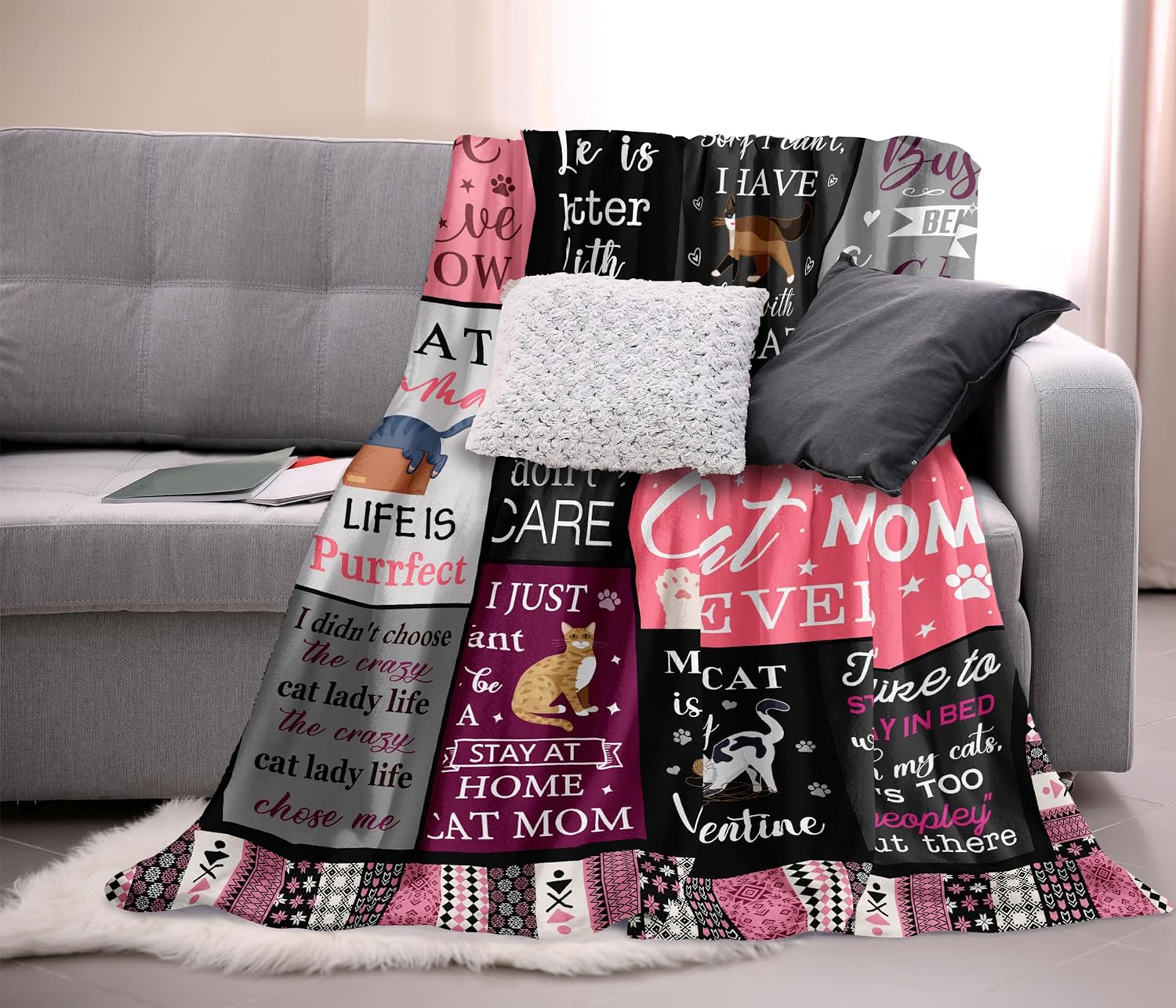 Cat Mom Gifts, Cat Gifts for Women, Cat Lovers Gifts Throw Blanket 50"x60", Funny Cat Gifts for Girls, Cat Themed Gifts, Cat Owner Gifts, Birthday Gifts for Cat Lovers, Cat Mom Blankets