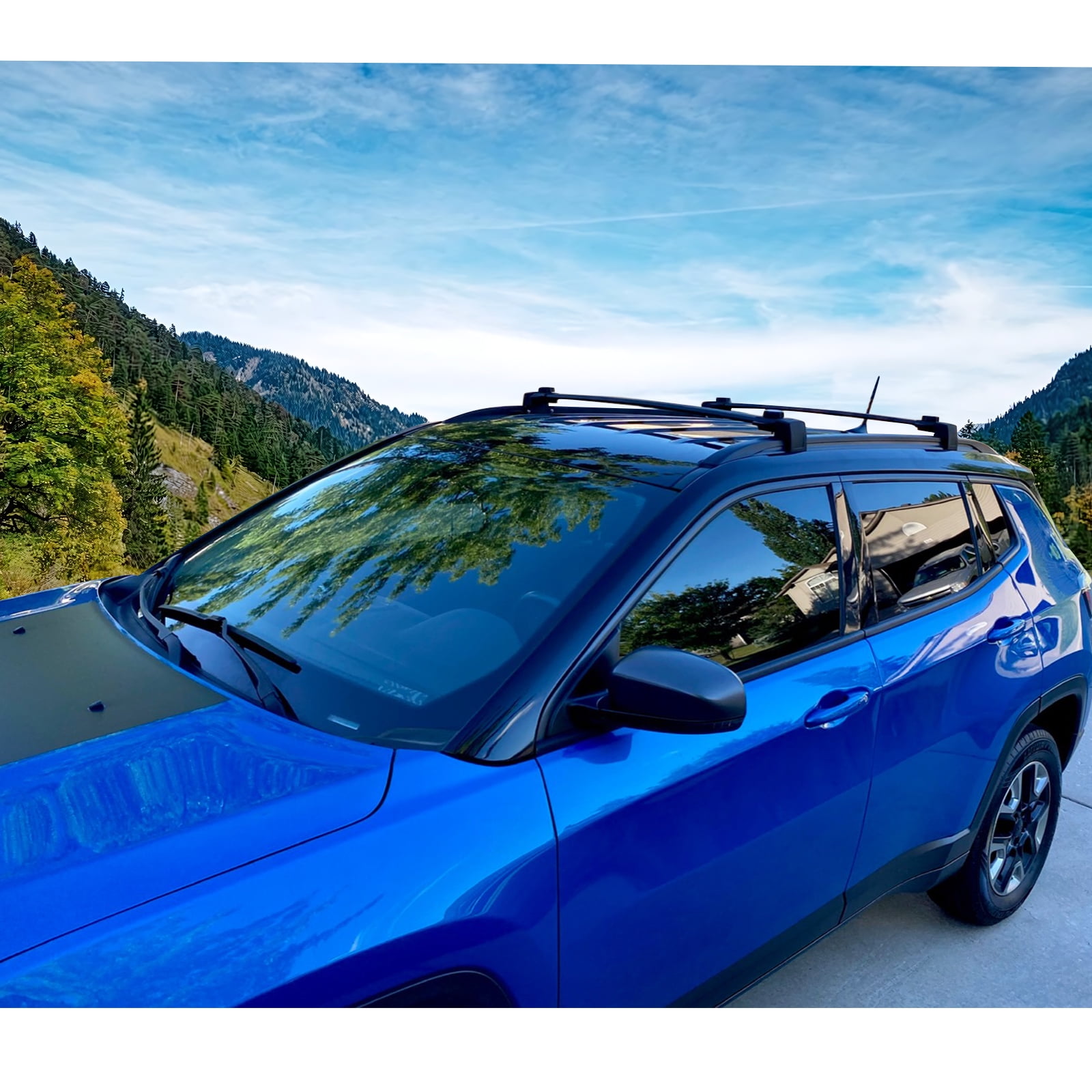 Ikon Motorsports Compatible with 17-23 Jeep Compass Factory Style Top Roof Rack Cross Bar Pair Black