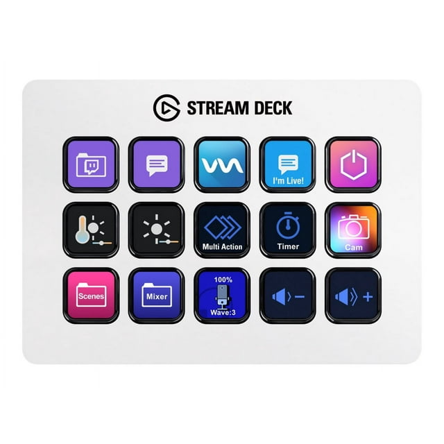 Elgato Stream Deck MK.2 Blanc – Manette de Studio, 15 Touches Macro, Déclenche des Actions dans des Applications et des Logiciels comme OBS, Twitch, YouTube et Plus, Fonctionne avec Mac et PC