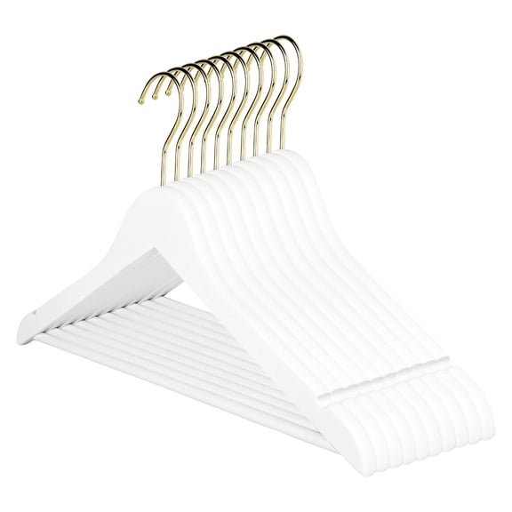 Koyal Wholesale White Wooden Bridal Dress Hangers, Gold Hook, Wedding & Bridesmaid, 10-Pack