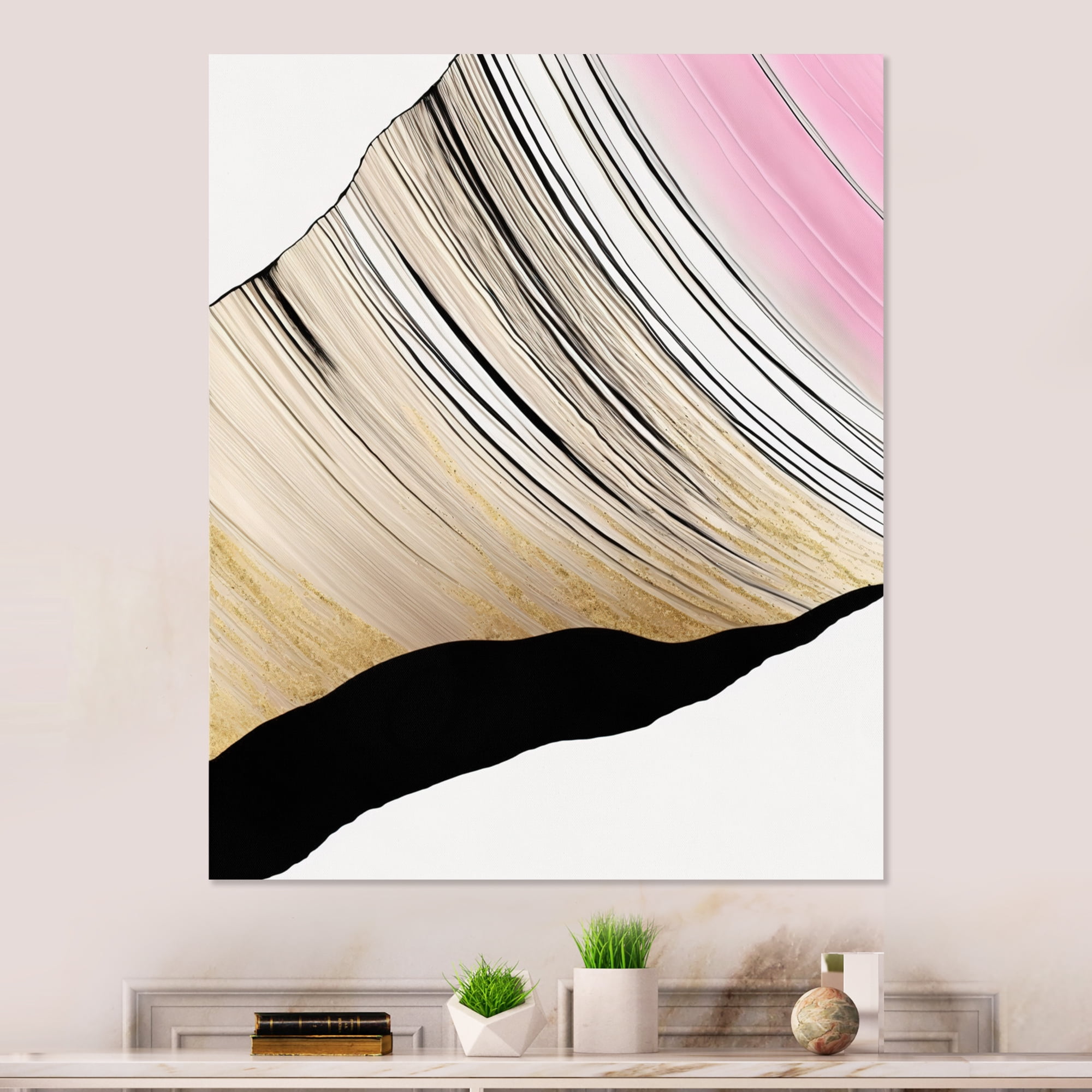 Designart Minimalism Pink And Gold Cubic Fusion I Canvas Wall Art
