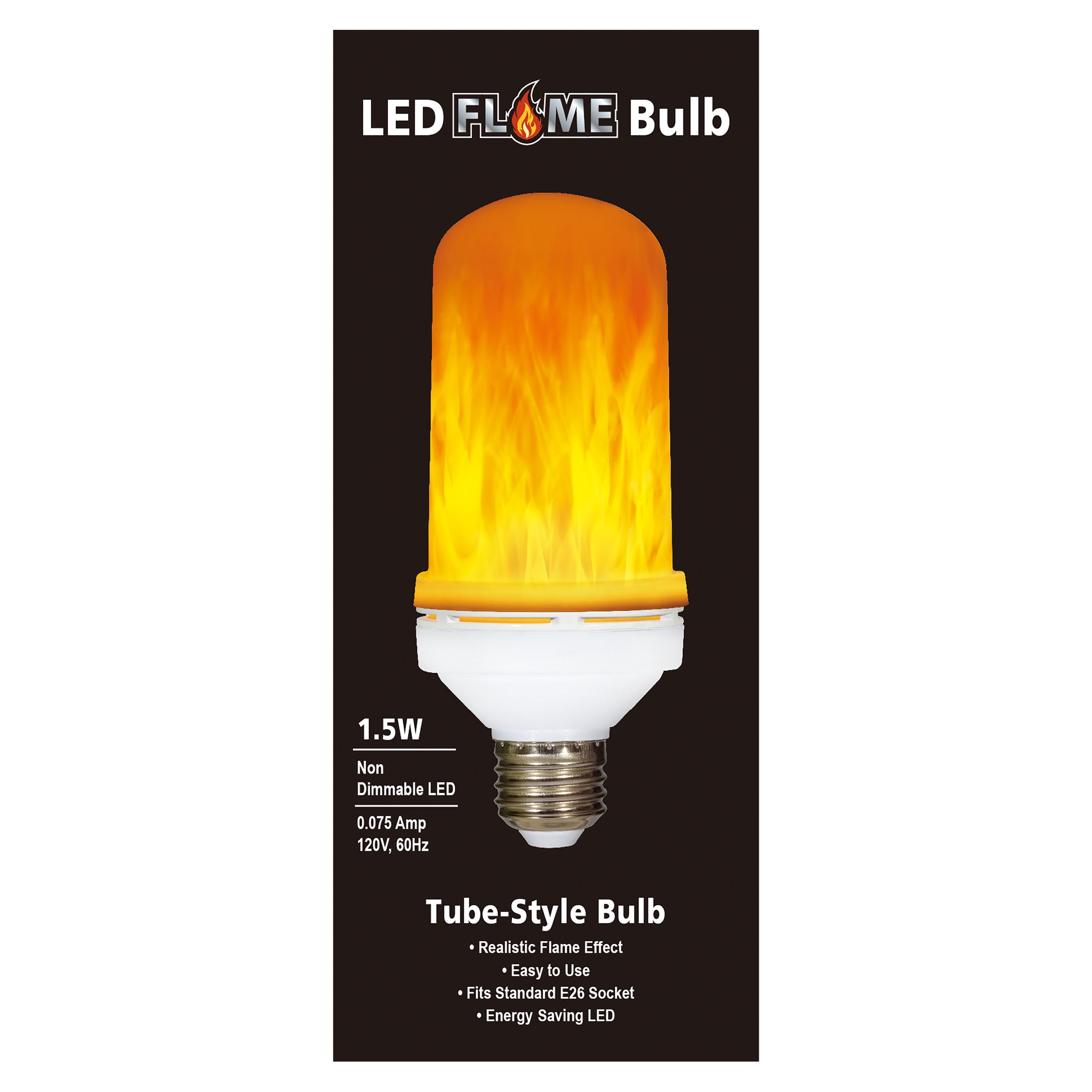 Indoor LED Flame D60 Christmas Light Bulb, 1.5 Watts, E-Z Illuminations