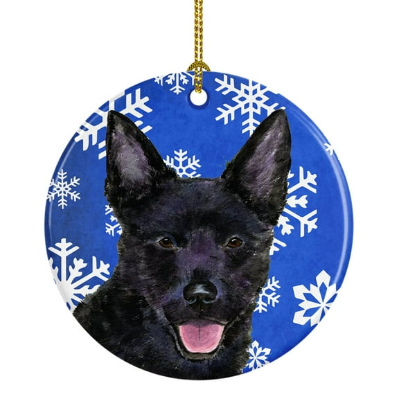 Carolines Treasures SS4636-CO1 Australian Kelpie Winter Snowflakes Holiday Ceramic Ornament 3 in multicolor