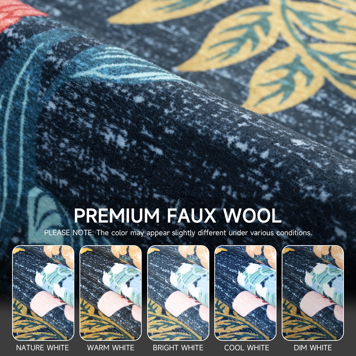 Wondo 4x6 Washable Floral Rug, Bright Floral Pattern Bohemian Rug for Bedroom, Low Pile Non-Slip Decorative Rug for Living Room, Kids Room, Office, Dining Room, Navy Blue