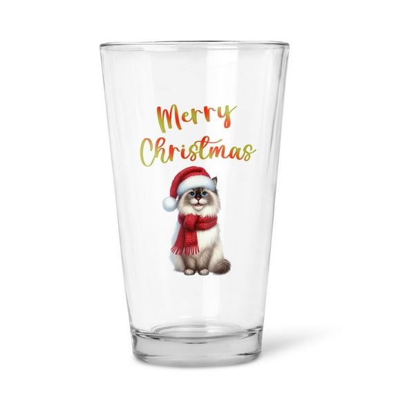 Merry Christmas Ragdoll Enjoys Catmas Winter Xmas Holiday 16oz Pint Beer Glass Mug Cat Lover Kitten Owner Gifts Idea Beer Glasses Cup - 02022