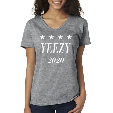 Allwitty 1009 - Women's V-Neck T-Shirt Yeezy 2020 Kanye West President (Best Fake Yeezy 2 Red October)