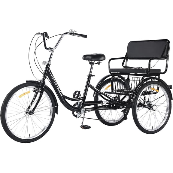 Adult Tricycle, Three-Wheeled Bicycles for Seniors 7 Speed 24 Inch 3 Wheel Bikes with Child seat/Rear Baskets for Picnic Exercise Shopping (Black, Tricycle)