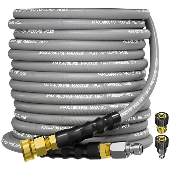50FT 3/8" 4800PSI Pressure Washer Hose with Swivel Quick Connect for Cold/Hot Water Max 248°F, Kink Resistant Steel Wire Braided, Wear Resistant Power Washer Hose with M22 14mm Adapter