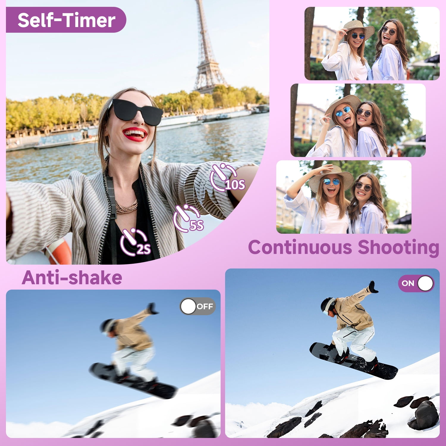 KEEPBERRY 2026 Upgraded 56MP Dual Screens Digital Camera, Compact Cameras Built-in Battery with 16X Zoom Auto Focus Travel Cameras with Smile Capture 32GB SD Card Anti Shake for Kids Teens(Purple)