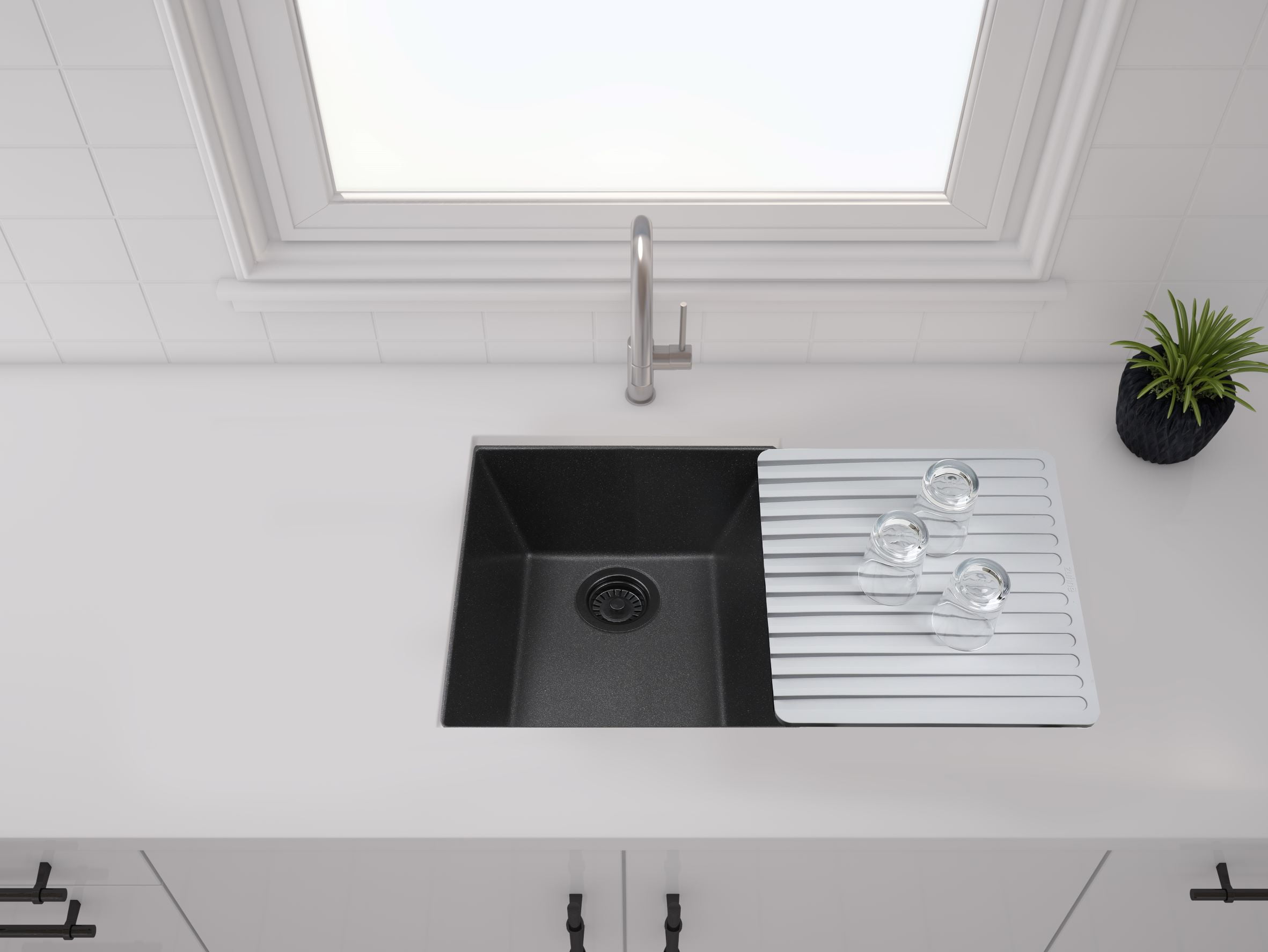 Buy ZUHNE Granite Composite Black Kitchen Sink with Cutting Board, Made in Italy (16 by 20 Inch