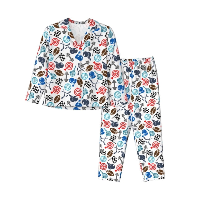 Bingfone Sport Items Print Womens Pajama Sets,Long Sleeve Loungewear Pajamas Set-Large