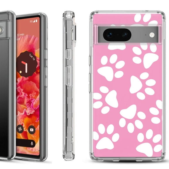 Shockproof Phone Case for Google Pixel 8a 5G, Hybrid Case Cover, by OneToughShield - Pet Paw/ Pink