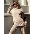 thumbnail image 2 of Hotian Women Solid Turtleneck Sweater Casual Long Sleeve Knitted Pullover Sweater Tops with Side Split Apricot M, 2 of 5