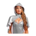 thumbnail image 1 of Eandarui Womens Shiny Wet Look Hooded Cloak With Front Button Closure For Rave And Party Wear Silver One Size, 1 of 4