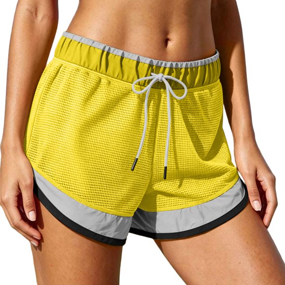 jjayotai Women Athletic Shorts 2 in 1 Running Shorts High Split Color Block Workout Yoga Mesh Shorts Summer Quick Dry Shorts with Pockets