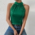 thumbnail image 5 of Miluxas Sequin Halter Tops for Women Sleeveless Sparkly Shiny Tank Tops Ruched Flowy Sparkly Club Outfits Party Shirt Green S(S), 5 of 9
