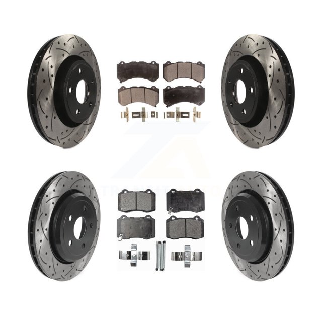 Transit Auto Front Rear Coated Drilled Slotted Disc Brake Rotors and Ceramic Pads Kit for Car 2022-2023 Dodge Durango R T with Brembo Brakes KDT-101194