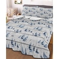 thumbnail image 3 of Quilts Twin-XL Size Bedding Set, Blue Coastal Nautical Lightweight Quilted Comforter, Summer Ocean Sea Vintage Wooden Grain Soft Bedspread Coverlet with Pillow Covers for All Season, 68" x 98", 3 of 7