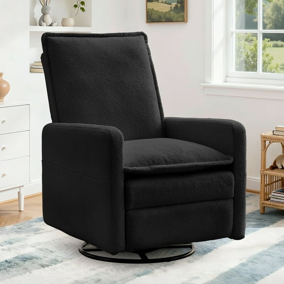 Korser Fauteuil Inclinable Pivotant Manuel à Bascule avec Poches Latérales, Fauteuil Berçant Inclinable pour Salon, Chambre de Bébé, Noir