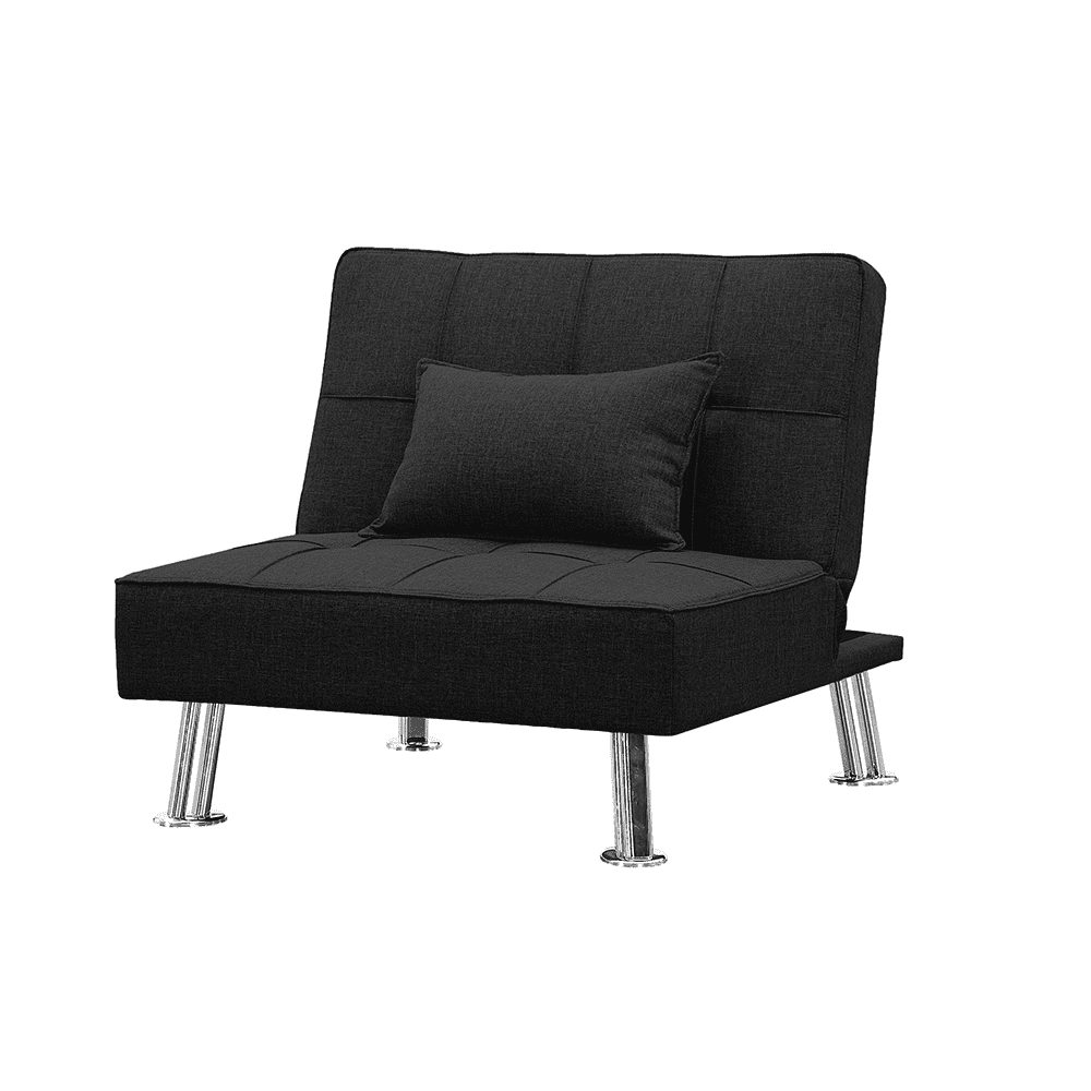 Kepooman 3-Piece Modern Fabric Convertible Futon Sofa Set with 2 Cup Holders & Single Sofa & Ottoman, Black