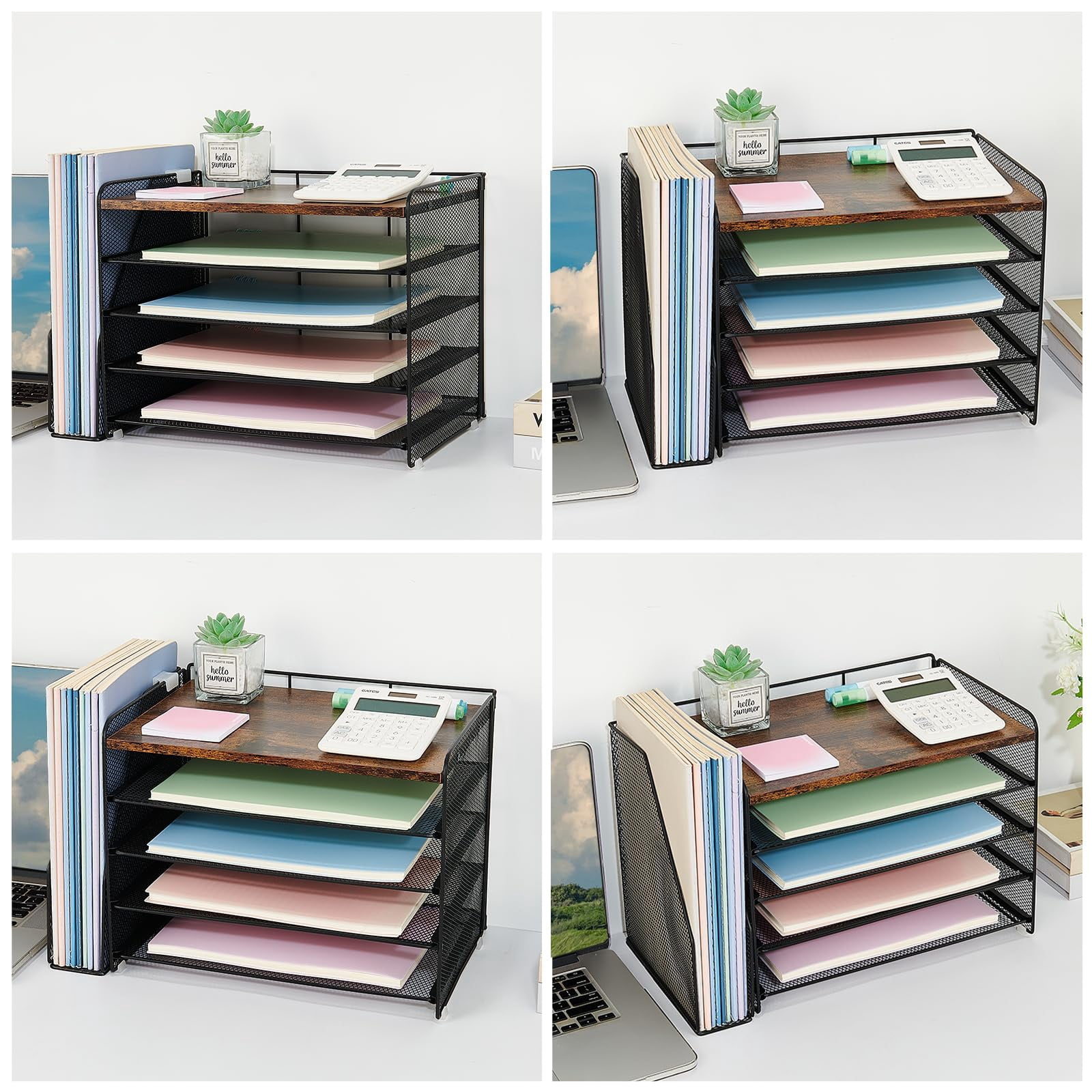 Desk Organizer  5-tier Paper Letter Tray With Magazine Holder Office Accessories & Workspace Organizers Desktop File For Supplies Storage Wood