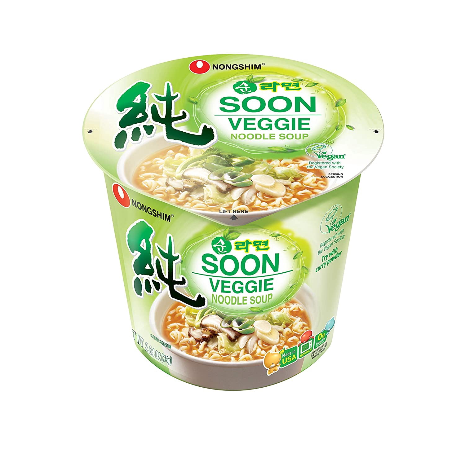 NineChef Set - Nongshim Cup Noodle Soup, (Soon Veggie Pack of 6) Plus NineChef Brand Long Handle Spoon