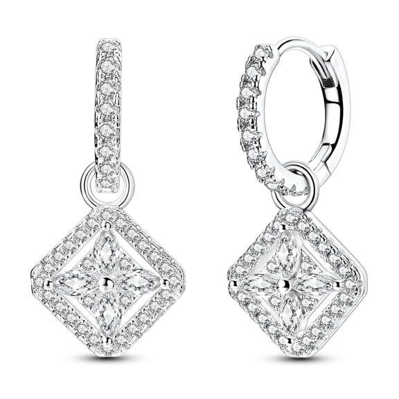 NARMO 925 Sterling Silver Square Huggie Hoop Earrings, Sparkling 5A Zircon Hypoallergenic Women's Jewelry Gift for Her with Box